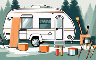 A caravan being painted and sprayed