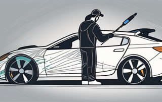 A car with visible scratches being repaired with a paint pen