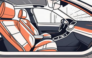 An open car with a vacuum cleaner hovering over the seats