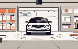 A car parked in a dealership with a tag indicating it's a day registration vehicle