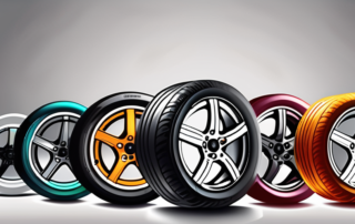 Various types of car wheels with different styles and colors of rim paint