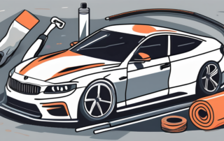 A matte-finished car with various car detailing tools like a buffer