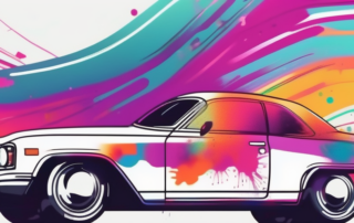 A spray paint can with vibrant colors emanating from it