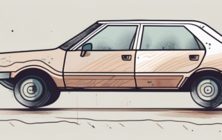 A car gradually fading or deteriorating as it moves along a kilometer scale