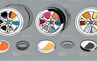 Various stages of a car wheel being painted