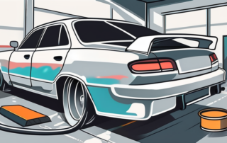 A car in a professional spray painting booth