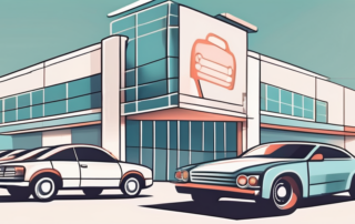 A car dealership with various types of cars