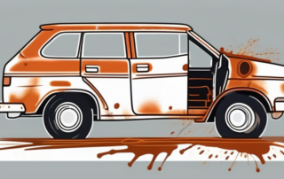 A car with visible rust being transformed into a shiny