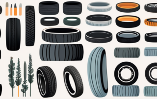 Various car tires creatively decorated with different materials such as paint