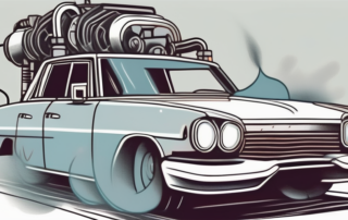 An overheated car engine with steam coming out from under the hood