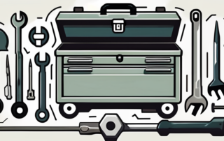 A toolbox with various tools like a wrench