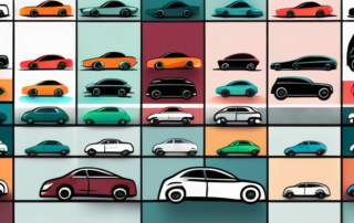 Various cars in different colors lined up