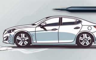 A car with a visible scratch being repaired with a touch-up paint pen