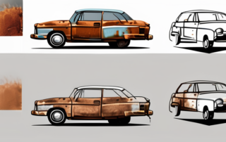 A rusted car before and after the application of a rust converter