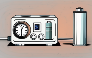 A 12v battery connected to a charger with a digital clock beside it