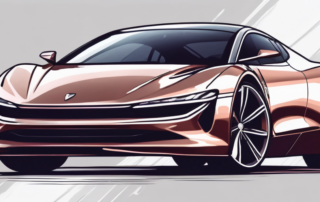 A sleek car with a shiny metallic paint finish under a spotlight