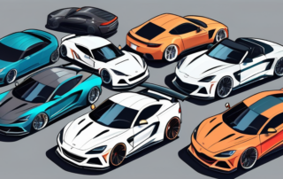A variety of sports cars with different tuning modifications