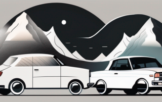 A white car and a black car side by side on a road