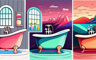 A variety of bathtubs filled with different vibrant colored liquids