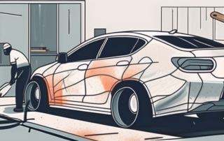 A car being repaired with a fiberglass spatula