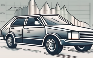 A car with a downward trending graph overlay
