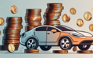 A car slowly transforming into a smaller amount of coins