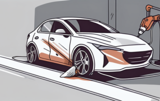 A car with visible dents being repaired using professional auto dent removal tools