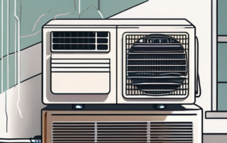 A broken air conditioning unit with visible internal parts