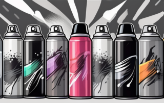 Different types of spray cans in various shades of black