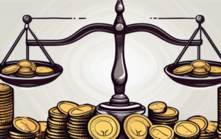 A pair of scales imbalanced with stacks of coins on both sides