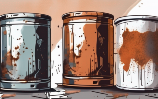 A rusted metal object on one side and the same object looking new and rust-free on the other side