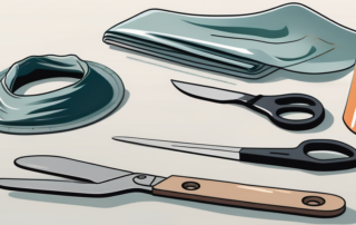 Various tools used in the process of working with fiberglass mats