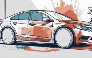 A car with visible scratches being repaired with a paint pen