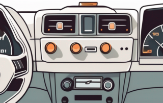 A car dashboard with various indicator lights on