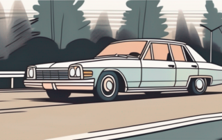 A car gradually fading or deteriorating as it moves along a road