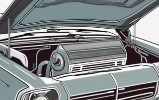 A car with an open hood revealing a detailed and complex air conditioning system