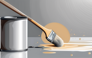 A can of aluminum primer with a paintbrush next to it
