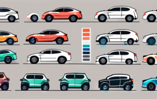 A set of colorful car paint markers alongside a car with various sections marked out