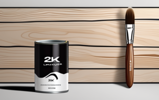 A can of 2k pur lacquer with a paintbrush next to it
