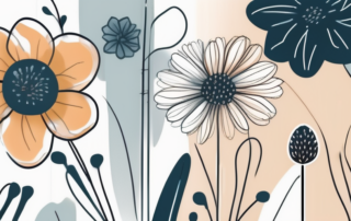 A variety of flowers with visible pollen and some tools like a soft brush and tweezers