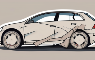 A damaged car with visible signs of repair