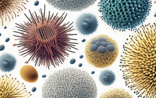 Various types of pollen and dust particles magnified under a microscope