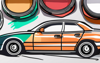 Various car paint pens neatly arranged on a table