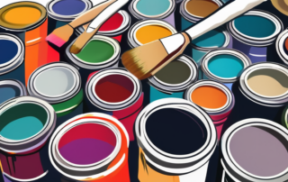 Various paint cans and brushes