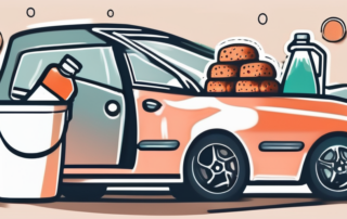 Various household items like a bucket