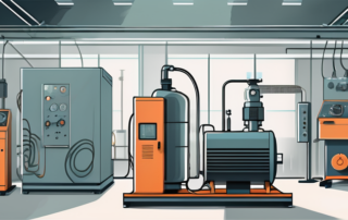 A quiet compressor with various testing equipment around it