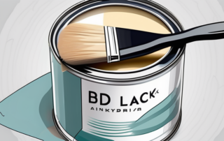 A can of alkydharzlack paint with a paintbrush