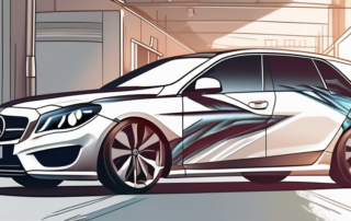 A car in the process of being wrapped in a sleek