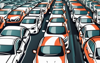 Several used cars of different models and years in a car dealership lot