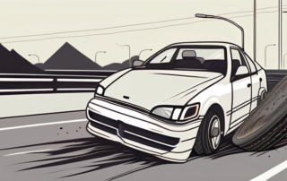 A car on a highway with one of its tires burst